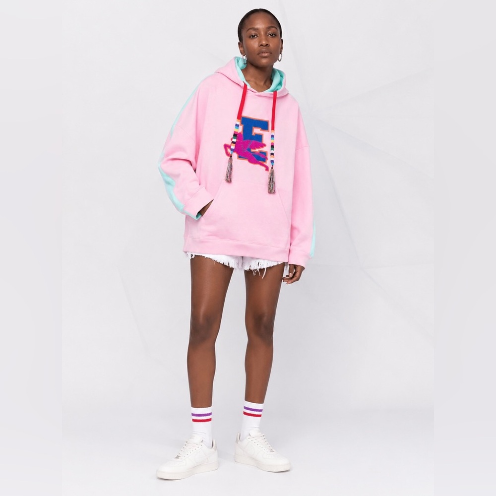 Authentic Etro color-block embroidered logo hoodie